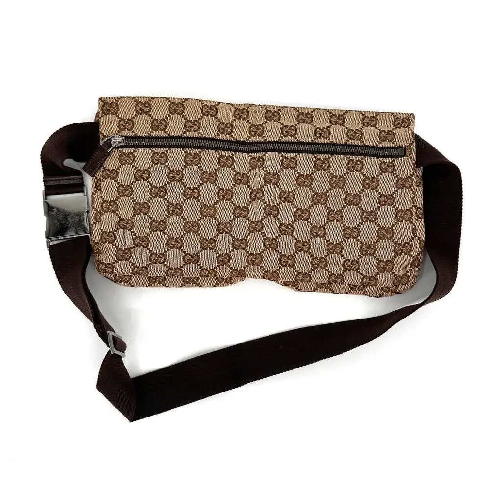 Gucci GG Canvas Belt Bag 28566 Beige Brown Canvas/Leather Made in Italy